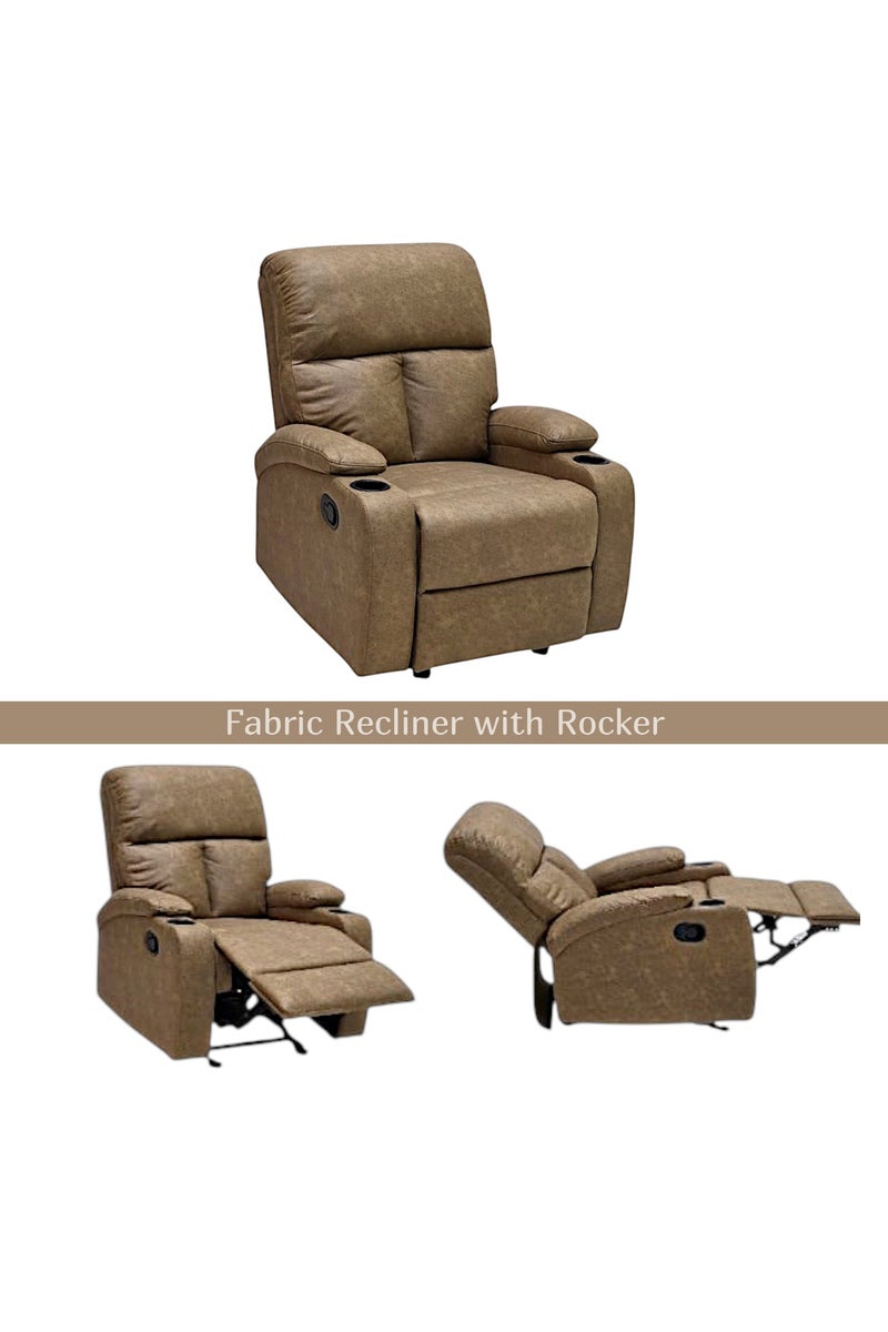 Sabir & Bros Furniture LLC SBF Single Seater Fabric Recliner Sofa with Rocker – Manual Reclining One-Seater Lounge Chair with Cup Holders – Modern Design & Ultimate Comfort for Living Room & Home Relaxation, Brown - Image 4