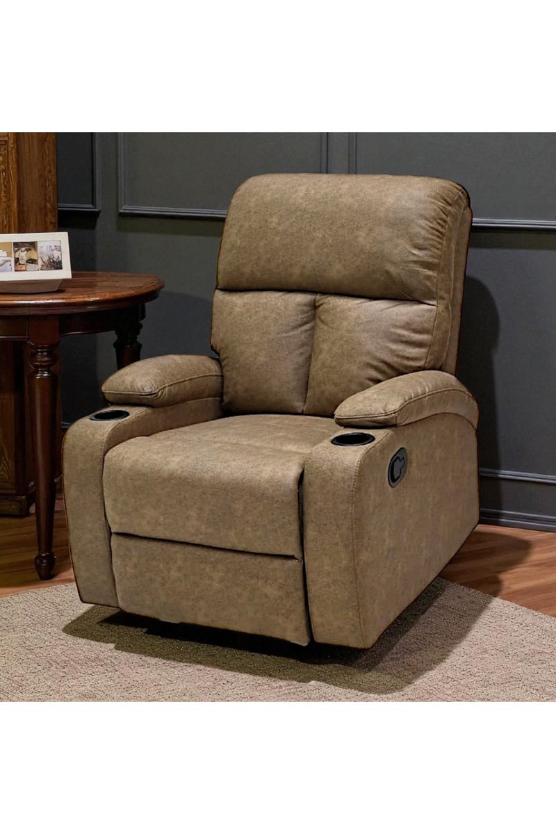 Sabir & Bros Furniture LLC SBF Single Seater Fabric Recliner Sofa with Rocker – Manual Reclining One-Seater Lounge Chair with Cup Holders – Modern Design & Ultimate Comfort for Living Room & Home Relaxation, Brown - Image 2