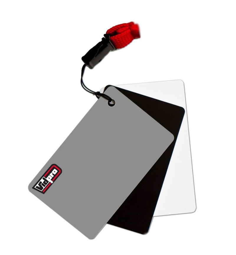 Vidpro White Balance 3 Card Set with Lanyard Strap 2"x3" Inch Grey, Black, White in Box - Image 5