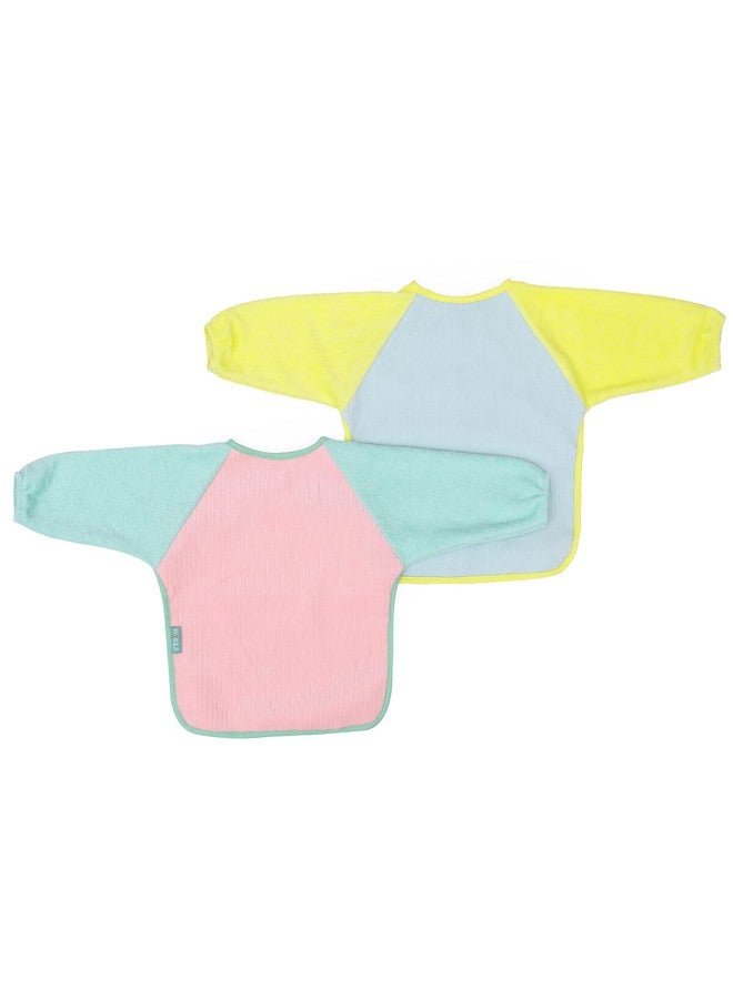 Mi Arcus Cotton Full Sleeve Water Resistant Coverall Feeding Bibs/Apron with Velcro Closure for Baby Boys Girls 9M -12 M(Pk of 2) - Pastel Multi - Image 1