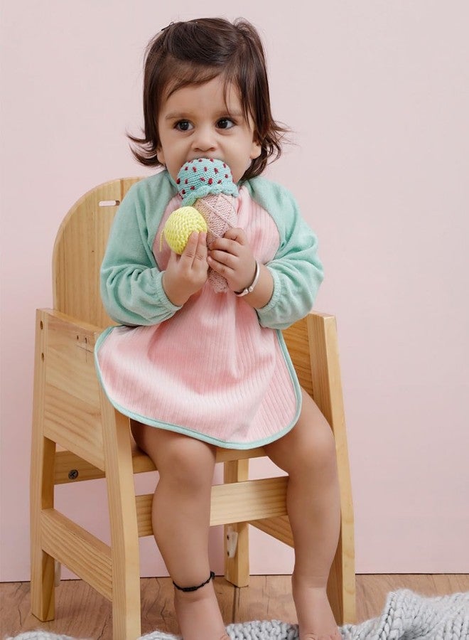 Mi Arcus Cotton Full Sleeve Water Resistant Coverall Feeding Bibs/Apron with Velcro Closure for Baby Boys Girls 9M -12 M(Pk of 2) - Pastel Multi - Image 2