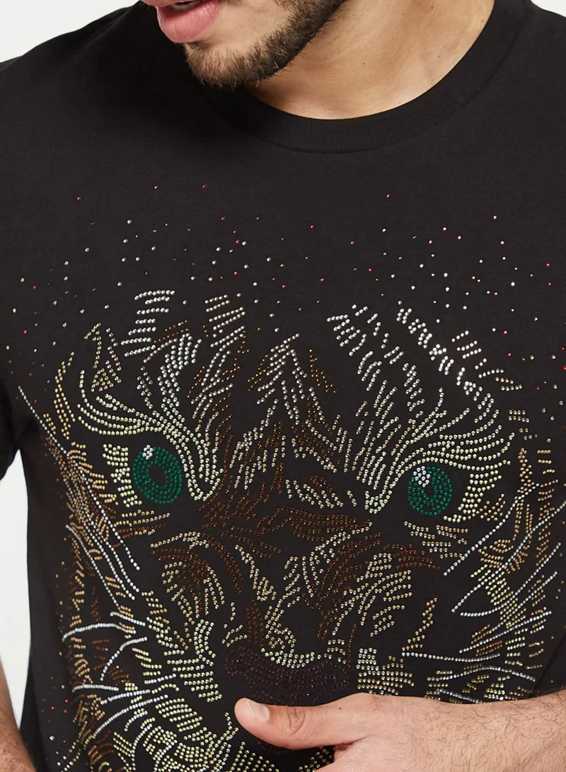 Iconic Lion Embellished Crew Neck T-Shirt