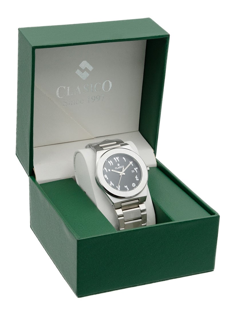 Clasico ⏱️ ساعة يد أنالوج للرجال من الفولاذ المقاوم للصدأ - حركة كوارتز | تصميم قوي | تشطيب فضي فاخر | قرص أسود - Image 5