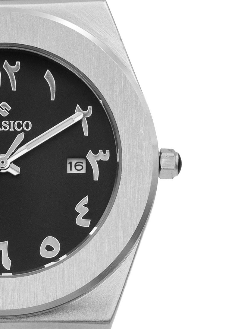 Clasico ⏱️ ساعة يد أنالوج للرجال من الفولاذ المقاوم للصدأ - حركة كوارتز | تصميم قوي | تشطيب فضي فاخر | قرص أسود - Image 4