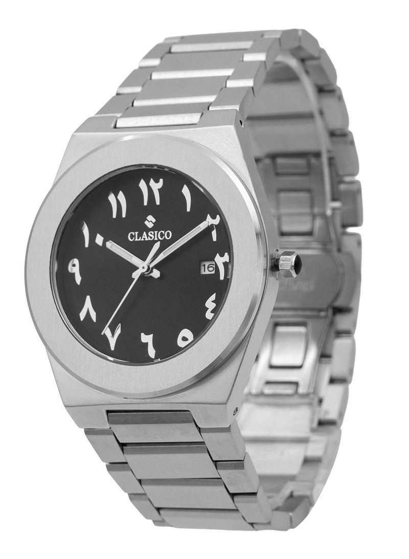 Clasico ⏱️ ساعة يد أنالوج للرجال من الفولاذ المقاوم للصدأ - حركة كوارتز | تصميم قوي | تشطيب فضي فاخر | قرص أسود - Image 2