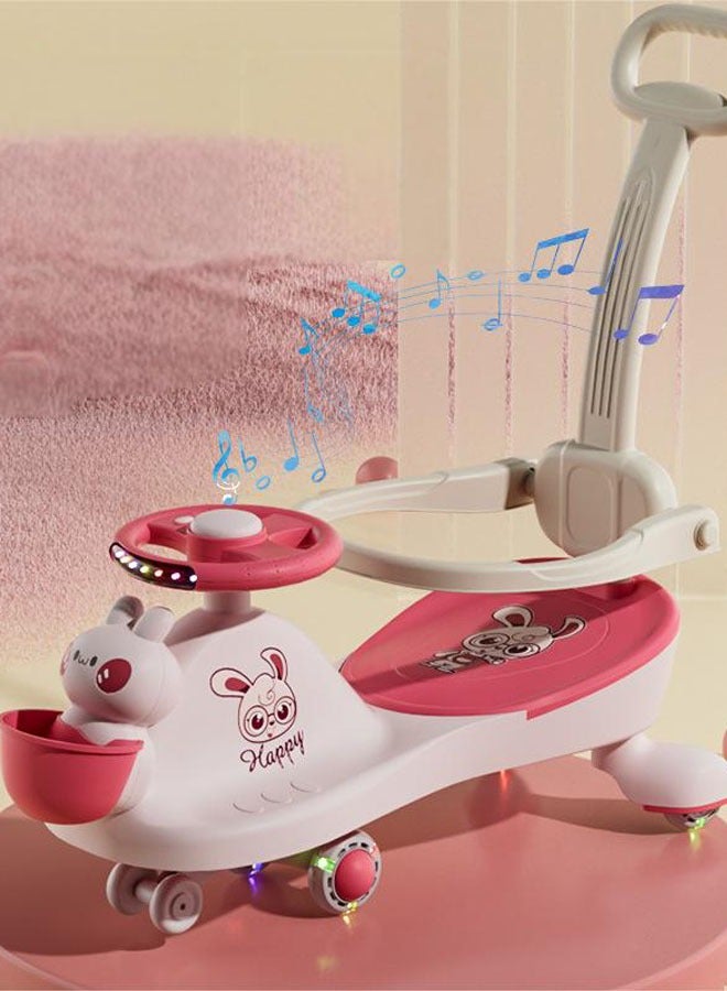 Children's Pulley Swing Car with Music and Lighting Toys Raise the Backrest Height Push Handle with Guardrail Anti Rollover Suitable for Children Aged 1-6 Boys and Girls Bunny Design （Pink）  - Image 1