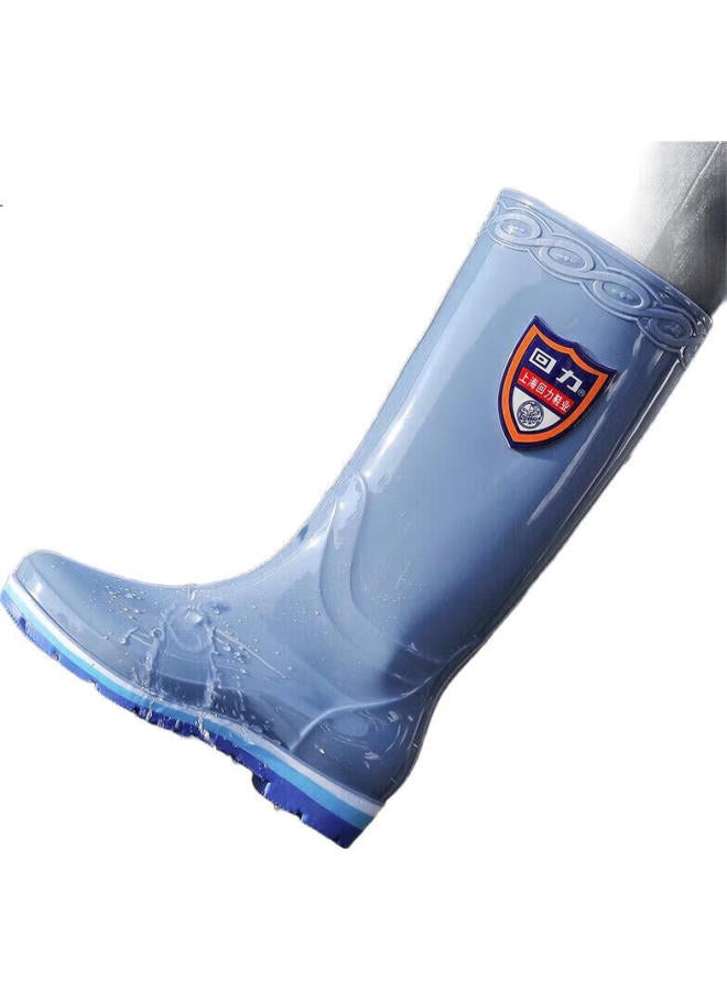 Pull Back Warrior Rain Boots, Stylish Tall Rain Boots, Outdoor Waterproof Wear-Resistant Overshoes, Women'S Style Hl703, Light Blue, Size 36 - Image 3
