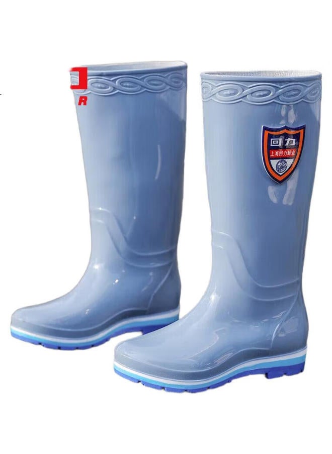 Pull Back Warrior Rain Boots, Stylish Tall Rain Boots, Outdoor Waterproof Wear-Resistant Overshoes, Women'S Style Hl703, Light Blue, Size 36 - Image 1