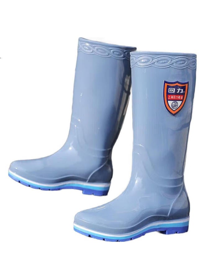 Pull Back Warrior Rain Boots, Stylish Tall Rain Boots, Outdoor Waterproof Wear-Resistant Overshoes, Women'S Style Hl703, Light Blue, Size 36 - Image 2