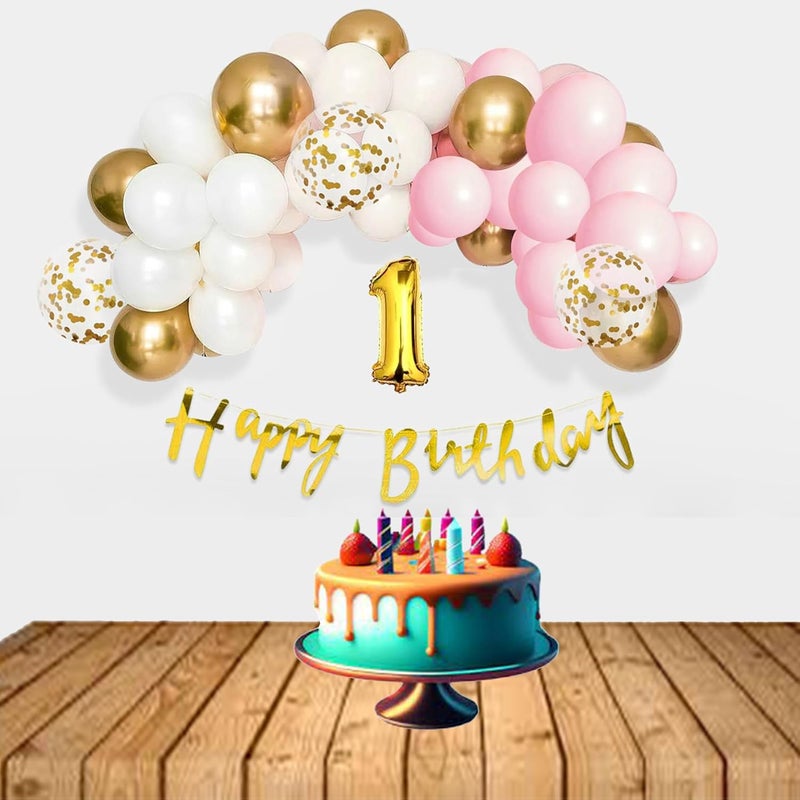 pop colours 1st Birthday Decoration Kit Number 1 Foil Balloon For First Birthday Happy Birthday Banner 40Pcs 1st Birthday Decoration Items - Image 1