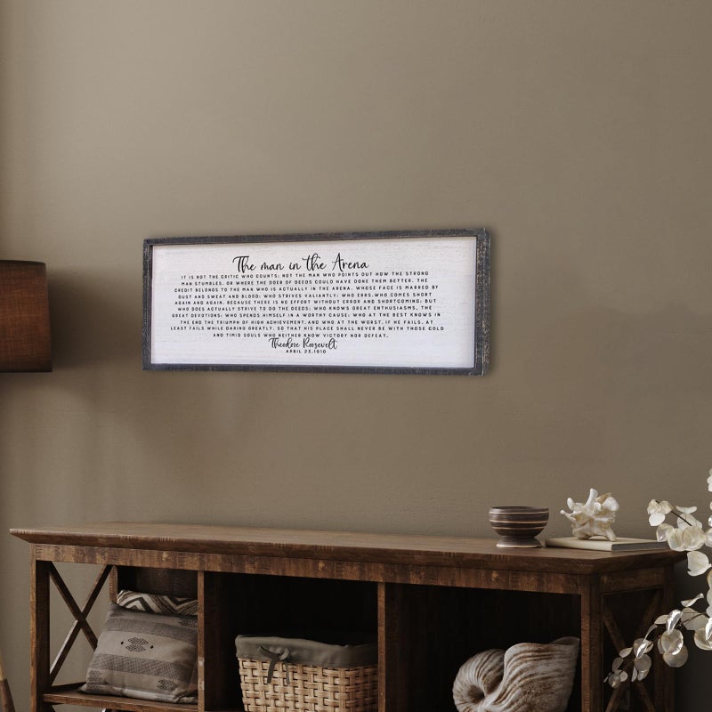 Surfapans The Man In The Arena Wall Decor 40"x15" Morden Office Motivational Wood Framed Sign For Men Large Farmhouse Living Room Inspirational Quotes Positive Speech Home Wall Decoration (Black) - Image 5