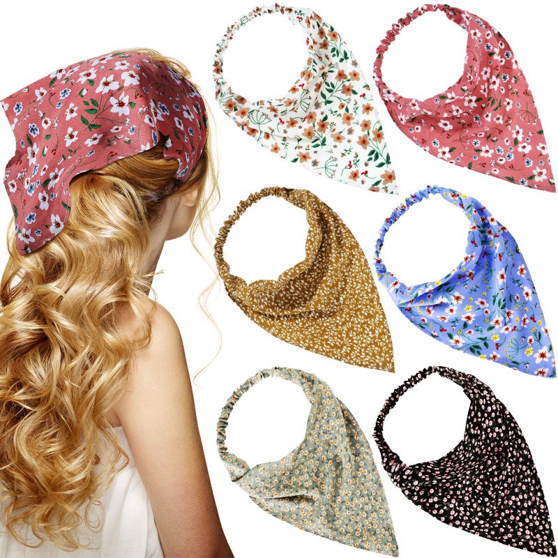 Syhood 6 Pcs Floral Hair Bandanas for Women Girl Boho Hair Scarf Headband with Clip Chiffon Cottagecore Head KerchiefBoho Floral Patterns - Image 3