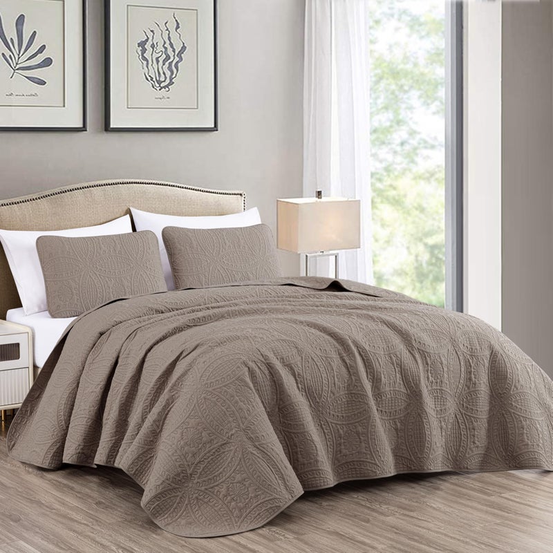 Chezmoi Collection Chezmoi Collection Austin 3Piece Oversized Bedspread Coverlet Set King Taupe 