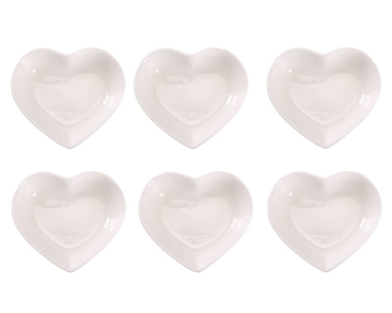 WHJY WHJY White Love Heart Shaped Ceramic Side Dish Bowl Contemporary Porcelain Side Dishes Bowl Seasoning Dishes Soy Dipping Sauce Dishes for Wedding Birthday Party Set of 6 