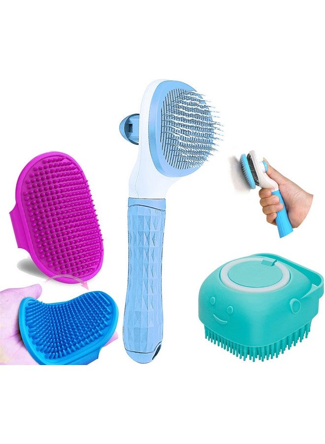 Style Keepers 3 Pcs Self Cleaning Slicker Shedding Brush Pet Bath Massage Brush With Soap & Shampoo Dispenser Soft Silicone Bristle For Long Short Haired Dogs Cats Shower Tick Remover Shower Bathing - Image 1