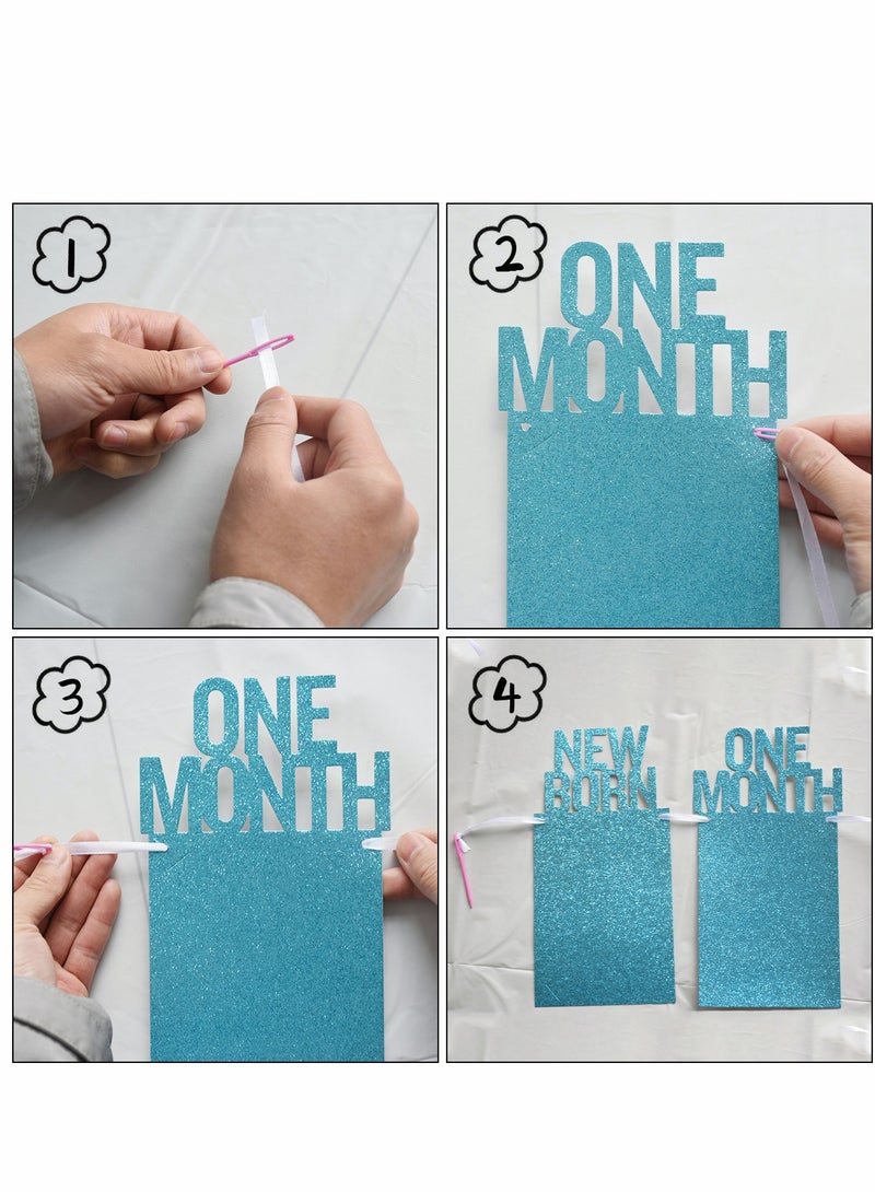 KASTWAVE 1st Birthday Photo Banner for Baby from Newborn to 12 Months First Birthday Decorations Boy or Girl Monthly Milestones Garland  First Birthday Photo Banner Pre strung with Frame (Blue) - Image 3