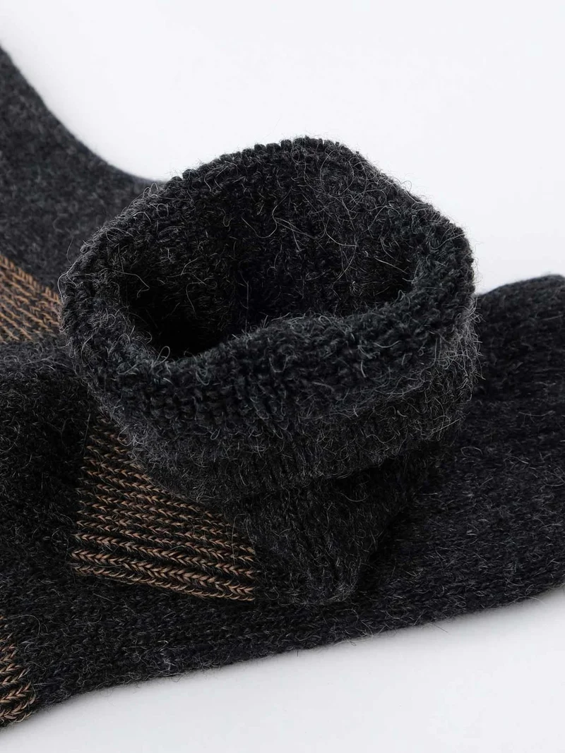 Mısırlı Egyptian Unisex Alpaca Wool Towel Winter Anthracite/beige Socket Socks - M 6005-AB