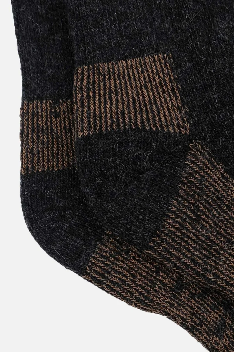 Mısırlı Egyptian Unisex Alpaca Wool Towel Winter Anthracite/beige Socket Socks - M 6005-AB