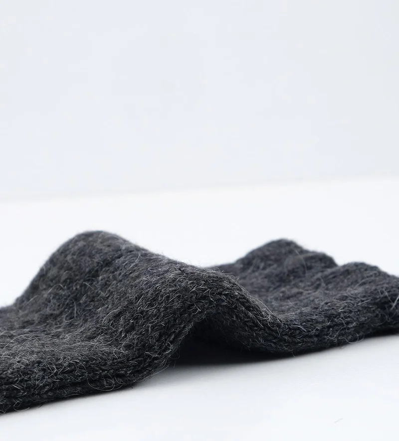 Mısırlı Egyptian Unisex Alpaca Wool Towel Winter Anthracite/beige Socket Socks - M 6005-AB