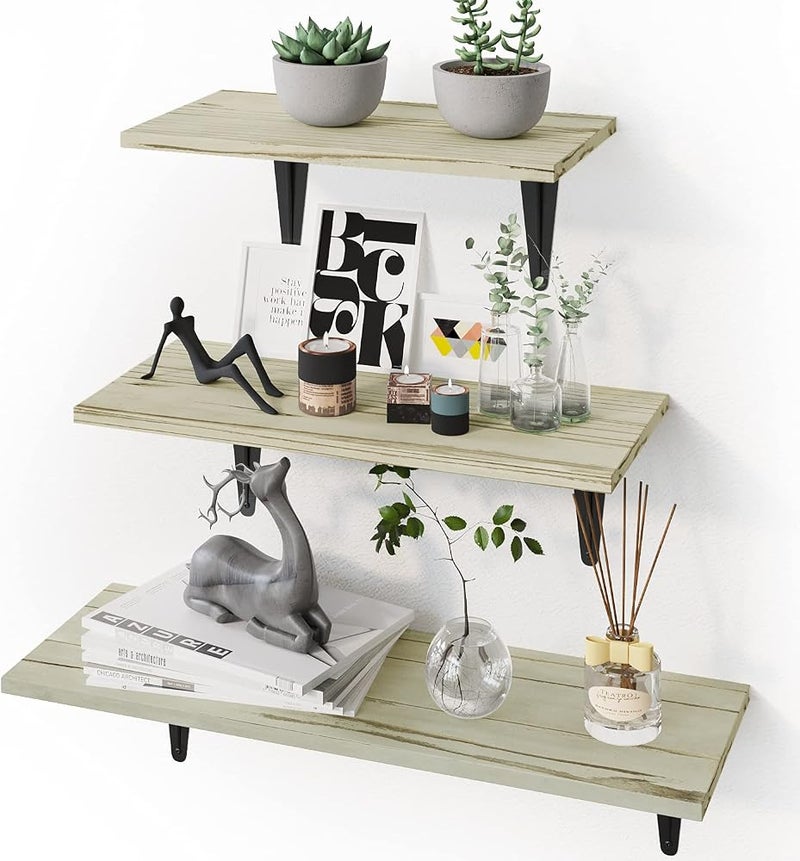 BPA® Floating Shelves, Rustic Wood Wall Storage Shelves, Wall Mounted Shelf Organizer Set of 3 for Living Room, Bedroom, Kitchen, Office, Bathroom - Image 1