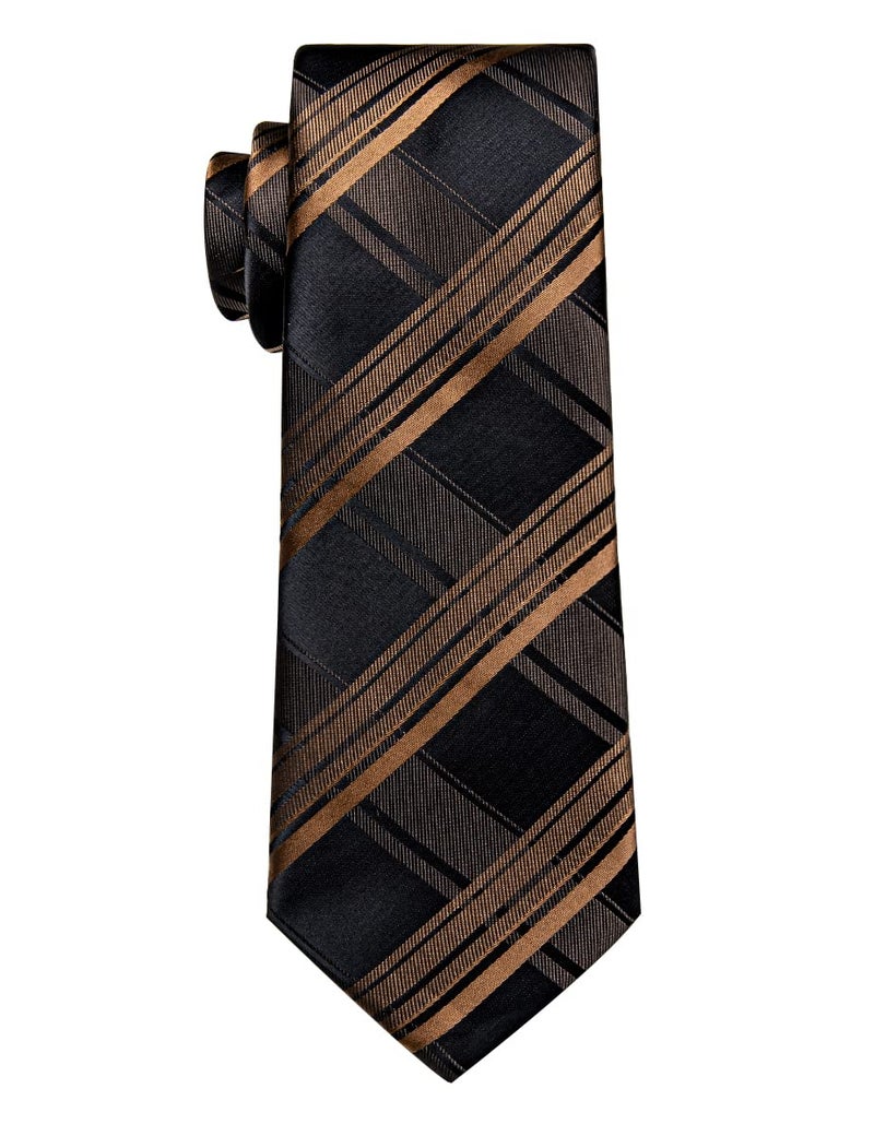 YourTies Mens Neckties Silk Classic Brown Striped Ties for Men with Tie Clip Formal Bussiness - Image 4