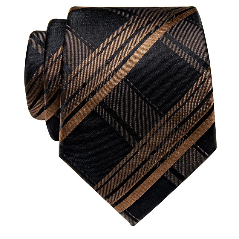 YourTies Mens Neckties Silk Classic Brown Striped Ties for Men with Tie Clip Formal Bussiness - Image 2