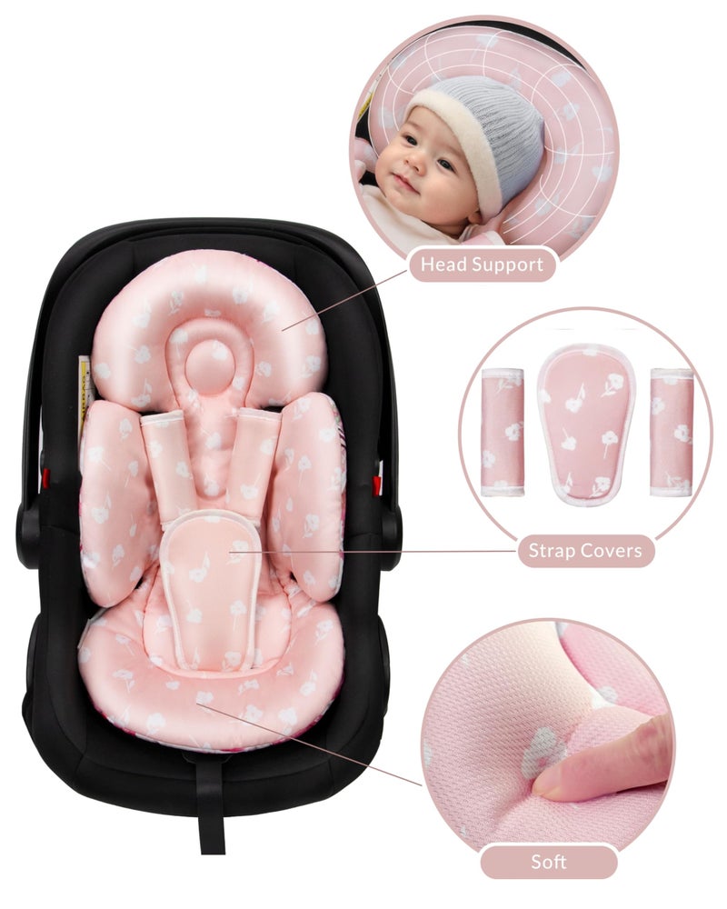 TinlyFinly Newborn Car Seat Insert, Head and Body Support, Reversible Infant Insert Compatible with Baby Carseat, Stroller, Mamaroo Swing, Rocker, Bouncer. Baby Car Seat Cushion - Pink Floral - Image 5