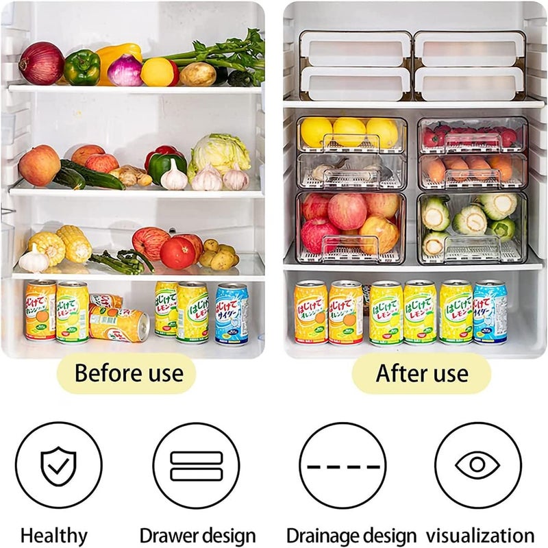 ANTOLE Refrigerator Drawers Organizer, Clear Plastic Stackable Refrigerator Organizer Bins,Pull Out Fridge Shelf Egg Holder Storage Box,Food Storage Containers for Kitchen,Fridge,Cabinet (1 Tier) - Image 3