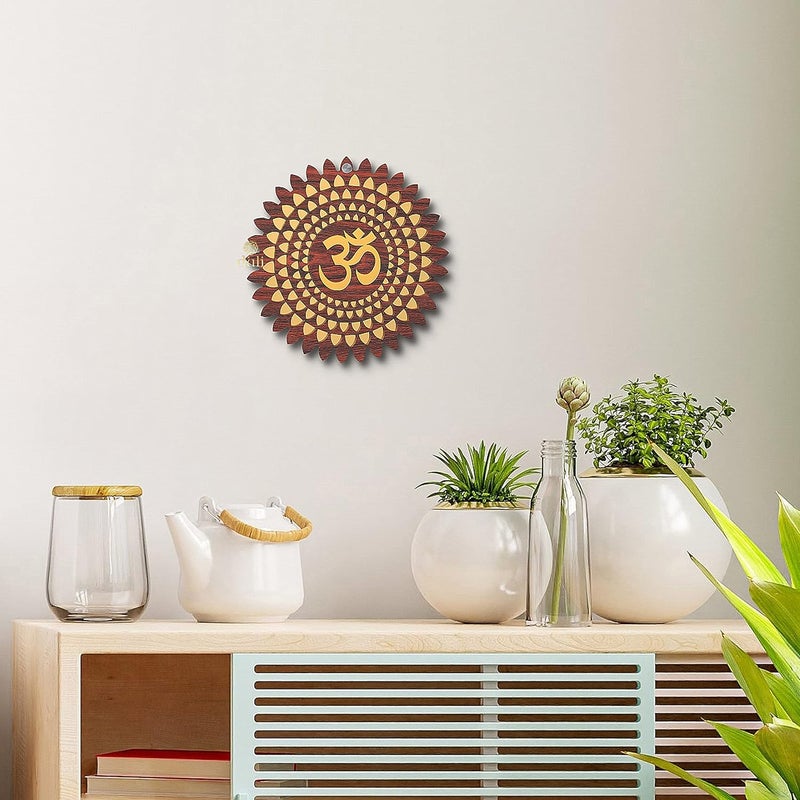 DULI MDF OM Wall Hanging, Feng Shui, Wall Art, Wall Decor, PositiveVibes, Wall Art, Diwali Decor, Diwali Decoration, Diwali Gifts (MDFWallHanging: GlowingOm(8Inches)) - Image 1
