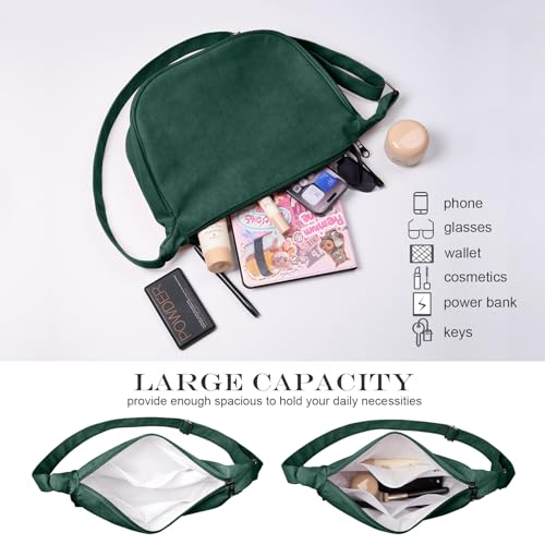 FITDON Corduroy Crescent Crossbody Bag for Women Men, Small Sling Hobos Crossbody Bag Dumpling Bag Crescent Purse with Adjustable Strap, Green - Image 3