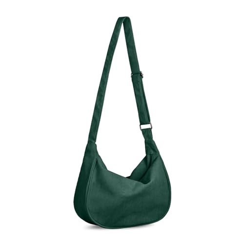 FITDON Corduroy Crescent Crossbody Bag for Women Men, Small Sling Hobos Crossbody Bag Dumpling Bag Crescent Purse with Adjustable Strap, Green - Image 1
