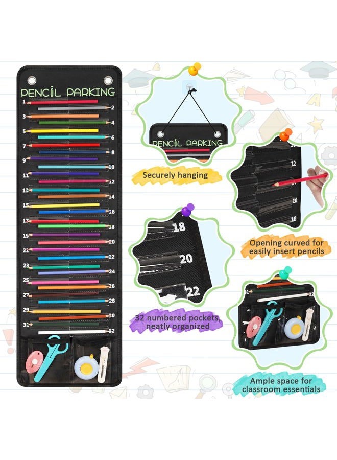 Loghot 32-Pocket Pencil Parking for Classroom, Hanging Pencil Holder Wall Organizer, Numbered Portable Pencil Parking Pocket Chart for Classroom Organization, School Storage Supplies - Image 4