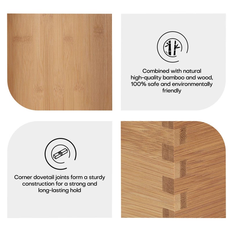 ANMINY 3PCS Bamboo Wood Storage Bins Natural Wooden Boxes Crates for Storage, Decorative Wooden Basket Container with Handles for Home Kitchen Shelf Cabinet Drawer - Image 3