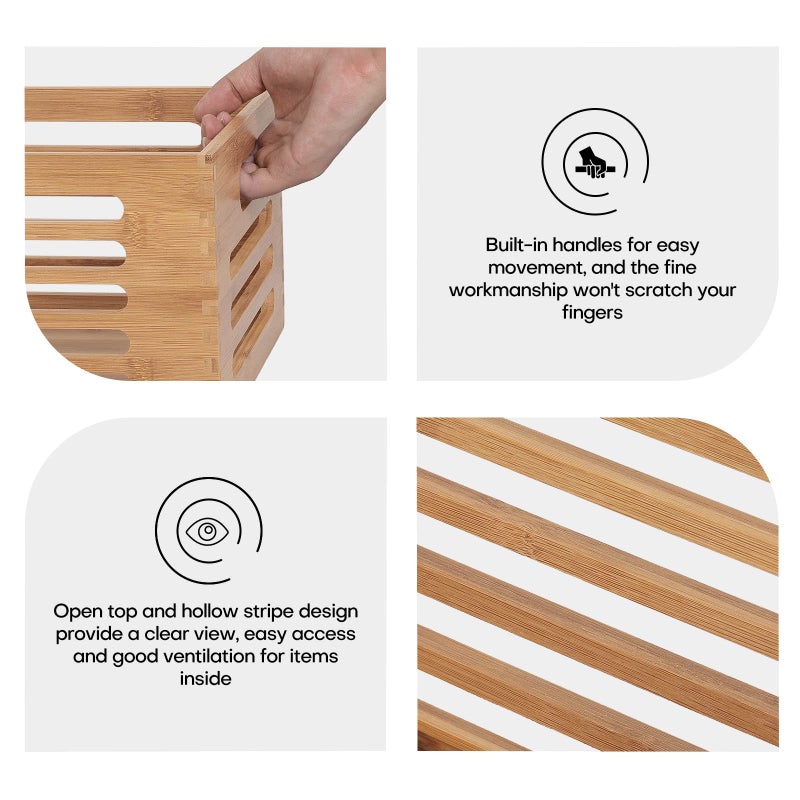 ANMINY 3PCS Bamboo Wood Storage Bins Natural Wooden Boxes Crates for Storage, Decorative Wooden Basket Container with Handles for Home Kitchen Shelf Cabinet Drawer - Image 4