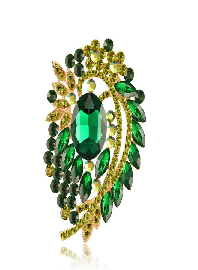 YOQUCOL Green Rhinestone Crystal Flower Big Brooch Pin for Women Vintage Large Brooches for Dress Hat Shawl Decoration - Image 1