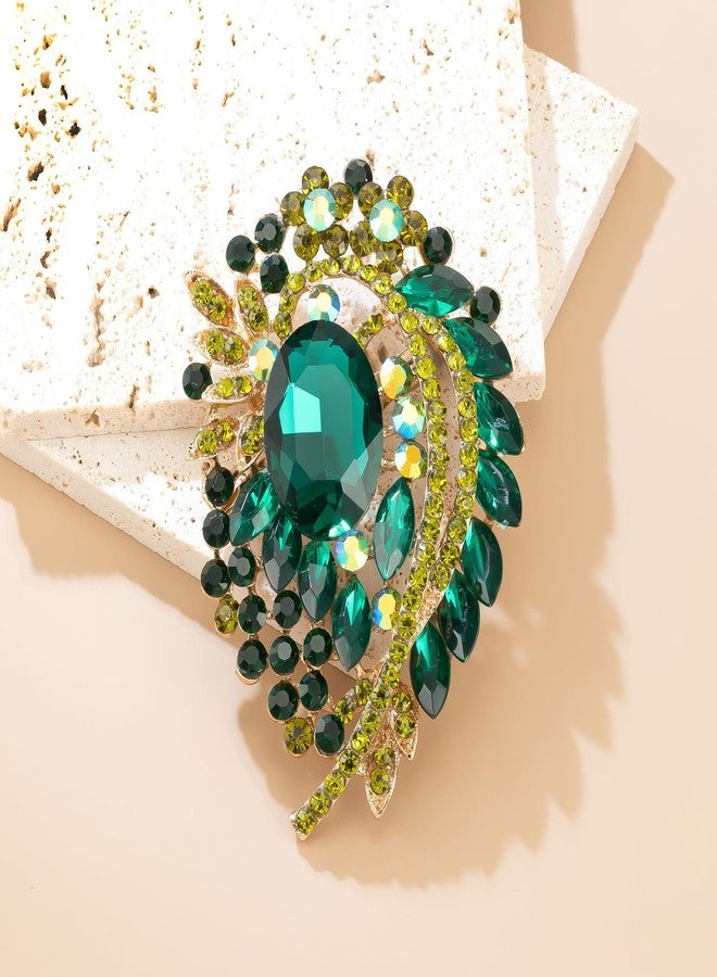 YOQUCOL Green Rhinestone Crystal Flower Big Brooch Pin for Women Vintage Large Brooches for Dress Hat Shawl Decoration - Image 4