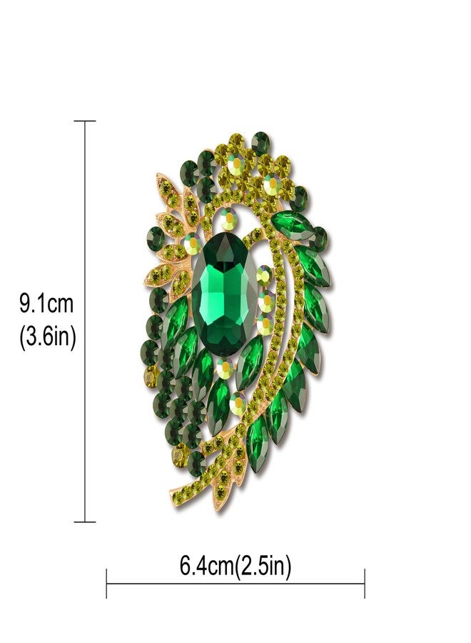 YOQUCOL Green Rhinestone Crystal Flower Big Brooch Pin for Women Vintage Large Brooches for Dress Hat Shawl Decoration - Image 2