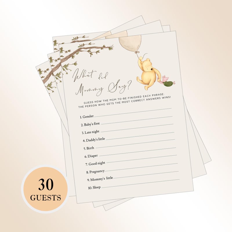 Misaidou Winnie The Pooh Baby Shower Game Cards, What Did Mommy Say, Set of 30, Party Games & Activities, Decorations - Image 3