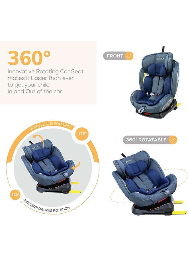Nurtur Ultra Baby/Kids 4-in-1 Car Seat - 360Â° Rotation - ISOFIX â€“ 9-Level Adjustable Headrest and Canopy - 0 months to 12 years (Group 0+/1/2/3), Upto 36kg - Navy - Image 5
