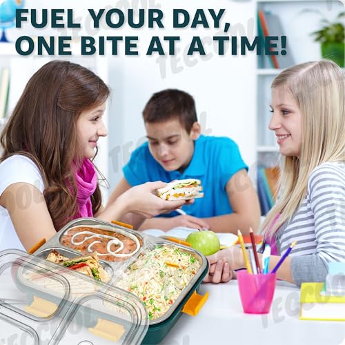 TEKCOOL Lunch Box for Adults - Lunch Box for Kids with Spoon & Fork - Stainless Steel Lunch Box with 3 Compartment - Durable Perfect Size for On-The-Go Meal, BPA-Free - Image 3