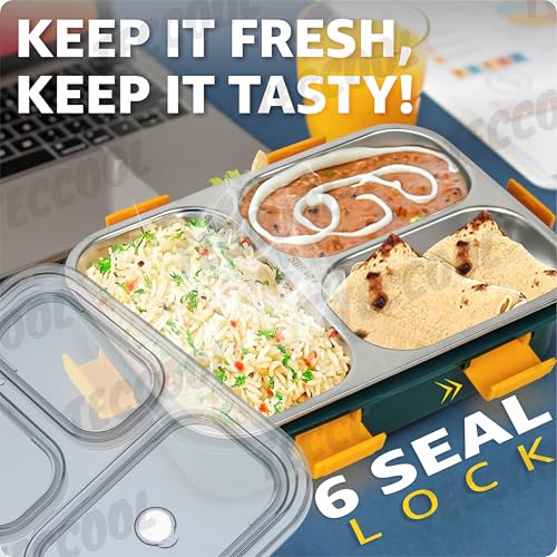TEKCOOL Lunch Box for Adults - Lunch Box for Kids with Spoon & Fork - Stainless Steel Lunch Box with 3 Compartment - Durable Perfect Size for On-The-Go Meal, BPA-Free - Image 4