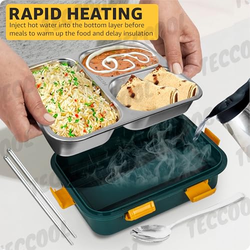 TEKCOOL Lunch Box for Adults - Lunch Box for Kids with Spoon & Fork - Stainless Steel Lunch Box with 3 Compartment - Durable Perfect Size for On-The-Go Meal, BPA-Free - Image 2