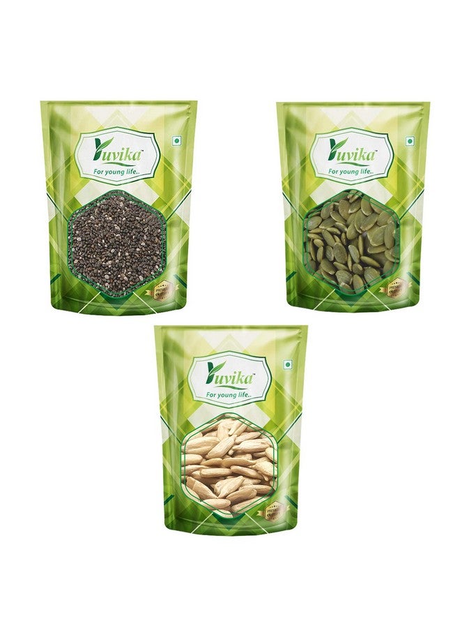 YUVIKA Combo Chia Seeds - Pumpkin Seeds - Sunflower Seeds 450 Grams (150 Grams Each) - Image 1