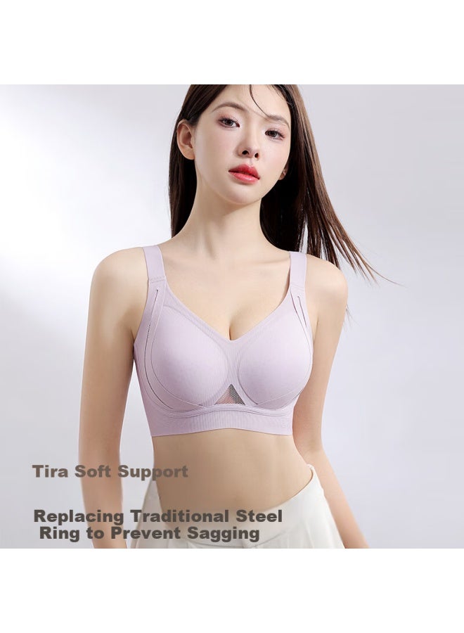 Gracewell Summer Seamless Thin Cool Push-up Bra Women's Breathable Hollow Cup Big Chest Small Anti-sagging Bra - Image 2