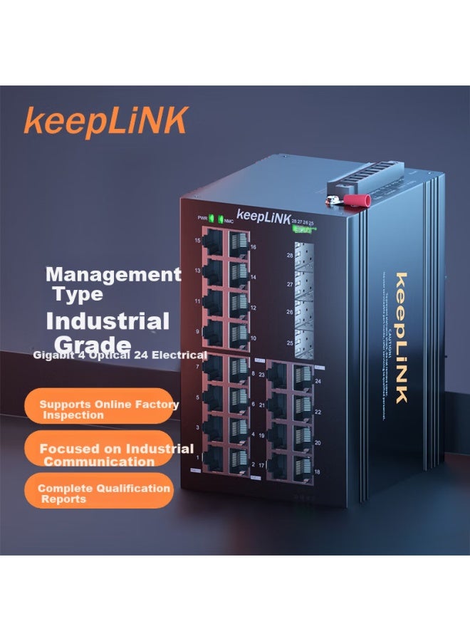Keeplink Kp-9000-77-424g/v Industrial Grade Ethernet Switch 4-port Gigabit Fiber + 24-port Gigabit Ethernet Layer 3 Managed Din Rail Mounted - Image 1