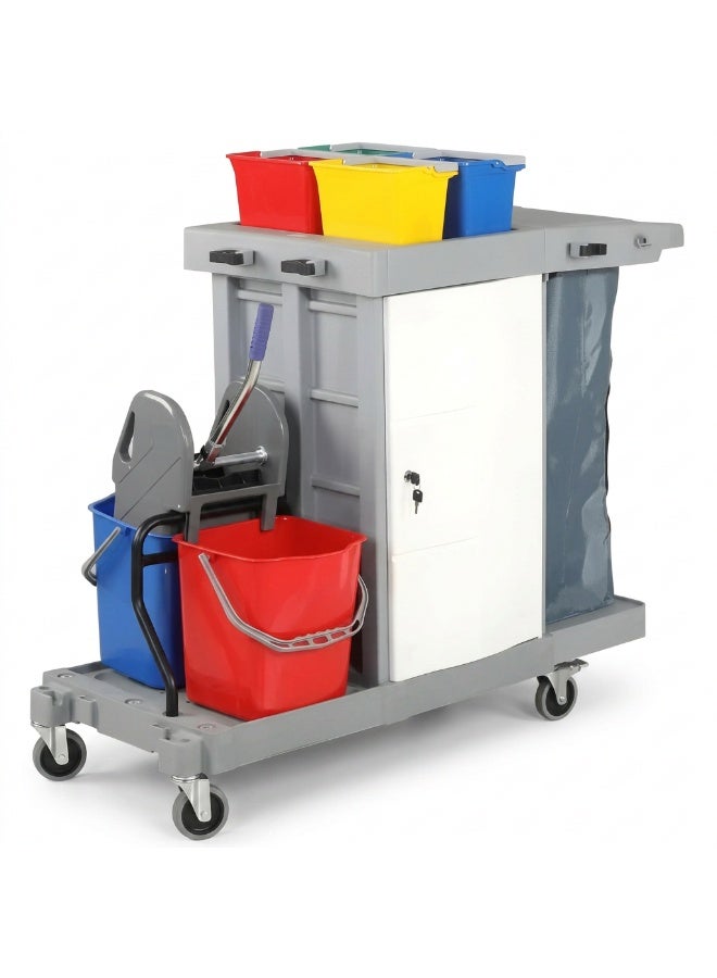 Gator Multifunction Cleaning Trolley | Professional Janitorial Service Cart with Storage Shelves, Bucket Platform & Waste Bag Holder - Image 1