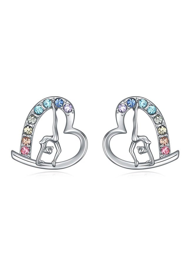 Veehoo Girls Gymnastics Stud Earrings Gifts,Dance Recital Gifts For Girls Rainbow Dance Gifts Heart Dance Earrings for Girls, Copper, No Gemstone - Image 1