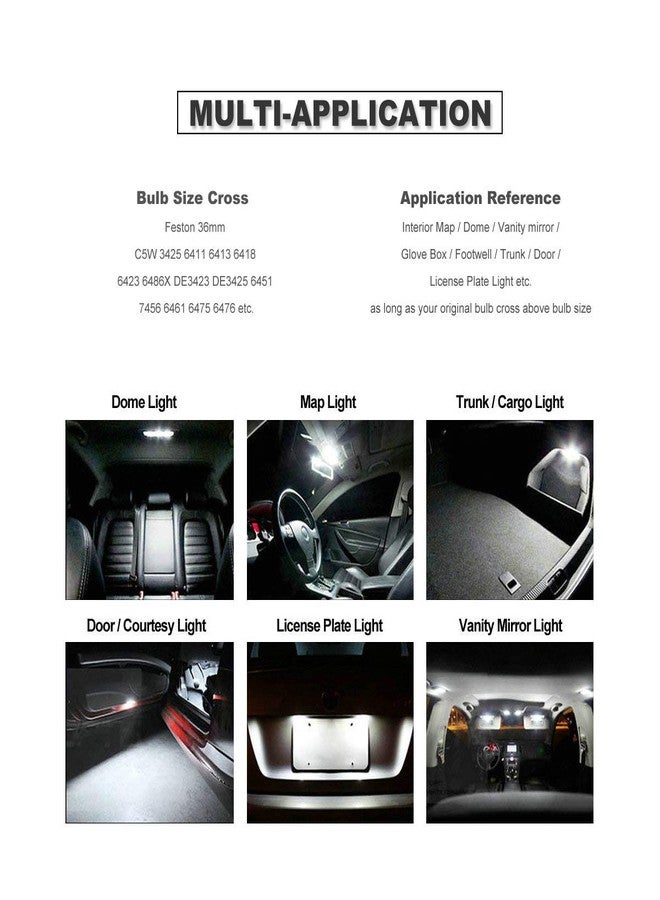 DODOFUN 12V 36MM Festoon 6418 DE3423 DE3425 6000K White Extra Bright LED Bulbs for Car Interior Lights License Plate Map Dome Trunk Door Courtesy Light 8-SMD Chipset Canbus Error Free - Image 4