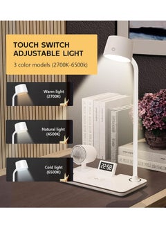 DIGI CORE LED Desk Lamps For Home Office, Wireless Charger Small Desk Lamp With Bluetooth Speaker Touch Lamps For Nightstand, Reading Night Light With Digital Clock Dimmable Light Side Table Lamp For College Dorm Room & Bedroom White  - Image 3