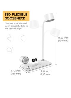 DIGI CORE LED Desk Lamps For Home Office, Wireless Charger Small Desk Lamp With Bluetooth Speaker Touch Lamps For Nightstand, Reading Night Light With Digital Clock Dimmable Light Side Table Lamp For College Dorm Room & Bedroom White  - Image 4